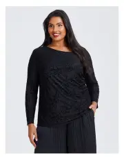 [Taking Shape] Genevieve Long Sleeve Mesh Top in Black