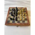 古董收藏大理石棋盤木製攜帶盒玉石黑米西洋棋