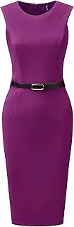 [Allegra K] Women's Sheath Dress with Belt, Sleeveless, Casual Office Dresses with Crew Neck
