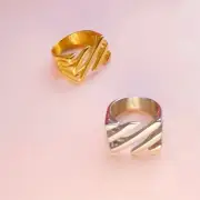 18K Gold plated Textured Metal Square Stripe Ring