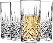 [DUJIAOSHOU] 4pcs 423ml Glass Highball Classic Textured Design Glassware Set for Drinks, Water, Beer, Soda Wine, Whiskey and Cocktails
