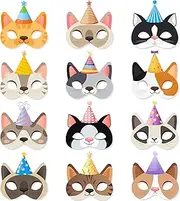 Cat Birthday Masks, 24 Pcs Kitten Birthday Party Masks Set - Cat Party Favor Masks & Cat Masks for Kids, for Decorations Photo Booth Props