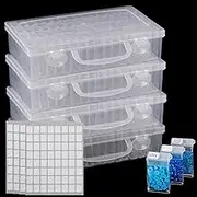 MUKLEI 4 Pcs 64 Grids Diamond Painting Storage Containers, Diamond Embroidery Painting Tool Box with Label Stickers, Beads Organizer for DIY Art Craft Storage