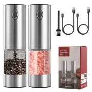 Electric Salt and Pepper Grinder Set, Stainless Steel Automatic Pepper Mill G...