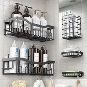 Generic 5 Pack Bathroom Storage Set, 2 Tiered Shelf Organizer, Modern Style, Stainless Steel, Wall Mount, Adhesive, No Drilling, Rustproof, 40 lbs Capacity, Bathroom Organizer Set
