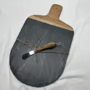 Mud Pie Slate and Wood Serving Board and Spreader Set, Black