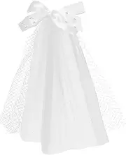 [Veemoon] Bridal Veil Pearl Bowknot Short Mesh Tulle Headpiece for Wedding for Engagement Prom