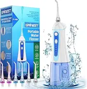 Water Dental Pik Flosser,Grinest 7 Modes Rechargeable Water Dental Pick for Teeth Cleaning Cordless Oral Irrigator Portable IPX7 Waterproof Tooth flossers for Home Travel-White