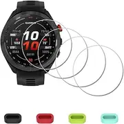 [4 Pack] Screen Protector for Garmin Approach S70 47mm GPS Golf Watch + Silicone Anti-dust Plugs Tempered Glass Anti-Scratch Bubble-Free Easy Installation