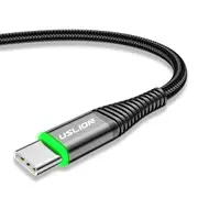 3PCS US0128 3A LED Nylon Fast Charging Type-C Data Cable for Samsung S10+ Xiaomi Redmi Note8 HUAWEI P30 Pro BLACK COLOR