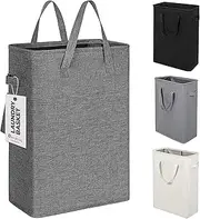 ZERO JET LAG Slim Laundry Hamper with Handles Thin Laundry Bin Collapsible Dirty Clothes Basket Narrow Laundry Bag Foldable Dirty Hamper (Dark Grey)