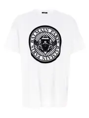 [Balmain] Balmain-Velvet Logo T Shirt Bianco/Nero-Uomo S White/Black