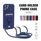 Ring Stand Case for iPhone 16 15 14 13 Card Holder Crossbody Strap Lanyard Cover
