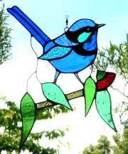 MALE SUPERB FAIRYWREN Authentic Stained Glass AUSTRAIAN NATIVE BIRD SUNCATCHER