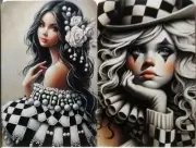 Swap cards Modern playing card back Ladies in black and white