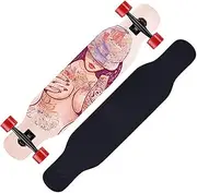 Sports Longboard Skateboard, 42" A-Level 7-Layer Maple Wood Four-Wheel Double-tilt Uninhibited Pattern Dance Board Suitable for Adults Young People