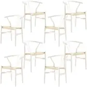 Anemone Set of 8 Wishbone Dining Chair Beech Timber Replica Hans Wenger - White