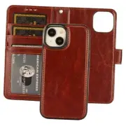 Detachable Wallet Case for iPhone 15 RFID Blocking Card Slots Holder Brown