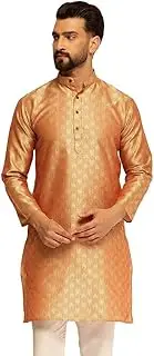 [Sojanya] (Since 1958 Men'S Jacquard Silk Contrast Red Thread Woven Design Long Kurta