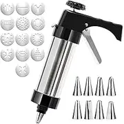 Stainless Steel Cookie Press Gun with 13 Plates and 8 Icing Prongs 13 Cookie Press Plates and 8 Icing Prongs. Stainless