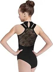 [DANSHOW] Girls Lace Back Dance Leotard Ballet Leotard Tank, Straps Hollow Back, Dancewear