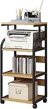 Printer Stand,4 Tier Home Office Desk Organizer,Floor-Standing Storage Rack,Wooden Partitions Storage Shelves for Desk Home Office(Yellow)