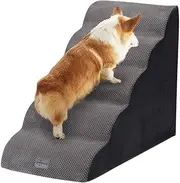 Petzly 5-Level Dog Ramp, 60CM High-Density Foam Pet Stairs for Beds and Couches, Non-Slip Stairs for Small Dogs and Cats, Cover Removable and Washable, Grey
