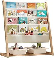 Isyunen Kids Bookshelf,4 Tier Book Shelf Kids Bookshelves,Kids Book Storage Organizer Basket Kid Bookshelf, Toddler Bookcase Rack Organizer Magazine Rack for Study Room Bedroom Playroom Storage