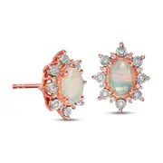 Oval Opal and 0.13 CT. T.W. Diamond Starburst Frame Vintage-Style Stud Earrings in 10K Rose Gold