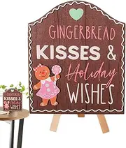 Gingerbread Signs | Wooden Gingerbread Desktop Welcome Sign - Christmas Party Welcome Sign Gingerbread Shop Sign Holiday Decor for Home Party Outdoor Indoor