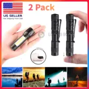 2PCS LED Flashlight Tactical Penlight Super Bright Torch USB Rechargeable COB US