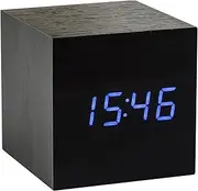 Gingko Cube LED Click Clock Alarm Clock with Sound Activation (Time, Date & Temperature), Black/Blue LED