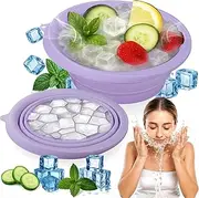 XANGNIER Face Bowl for Ice with Built-In Ice Tray – Collapsible Silicone Facial Ice Bath Bowl for Cold Plunge Therapy, Skin Tightening & Acne Relief – Purple Portable Spa Tool for Home & Travel
