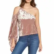 Leith Woman M Pink Adobe One-Shoulder Velour Cold Shoulder Top