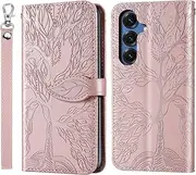 CXTCASE for Samsung Galaxy S25 Case PU Leather Folio Flip Cover with Card Slots, Magnetic Wallet Phone Case for Samsung Galaxy S25 - Rose Gold