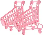 JOINPAYA 2pcs Mini Trolley Bag Trolleys Cart Seat Foldable Basket Two Wagons Collapsible Wagon Stroller Desktop Photo Props Trolley Model Trolley Ornaments Iron Pink