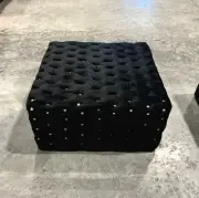 Chesterfield Footstool Black Velvet Tufted fabric Crystal Buttons