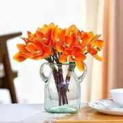 XIYUAN Artificial Cymbidium Orchids, Artificial Orchids, 12 Bunch Artificial Flowers Outdoor Fake Flowers Green Shrubs Plants - for Wedding Decoration Home Decoration (Orange)