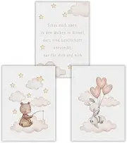 WBdesignz Picture Set Children's Room Poster Baby Room - Cute Saying for Children's Room with Rabbit and Bear - Wall Decoration Wall Picture for Children (A4 without Frame)