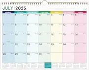 2025-2026 Calendar - Wall Calendar 2025-2026, 18 Month Calendar from Jul.25 - Dec. 26, 37 x 29 cm, Double Binding Hook, Large Mixed Color Right Angle Block