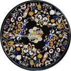 Round Black Marble Coffee Console Dining Table Top Pietra Dura Inlay Work