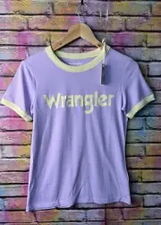 Wrangler Ringer T Shirt tee with logo in pastel Violet Size Small With Tags