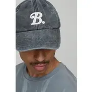 Mens Black Washed B Embroidered Cap