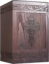 DGDCDV Cremation Memorial Urn for Human Ashes - Wooden Carved Cross Box for Adult Male Female - Large Burial Casket Holds Up to 222 LBS