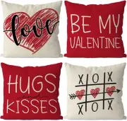 Valentines Day Pillow Covers 18X18 Inch Set of 4 XOXO Love Hearts Throw Pillowca