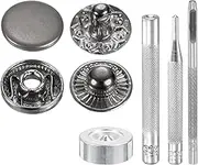 uxcell 24Set Leather Snaps Fasteners Kit 10mm Dia Brass Press-Stud Cap Button 2.72" Length Metal Snap Buttons with 4 Install Tools for Coat Bag Leather Marine Boat Canvas, Gun