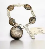 BRIGHTON LAVA LOUNGE Brown Faux Tortoise Shell Charm Silver BRACELET NWT 52.00