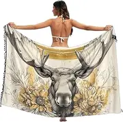 [XYMZR] Moose Flower Cute Women's Sarong Swimsuit Coverups Chiffon Bikini Wraps Skirt with Tassels L