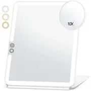 Large Travel Makeup Mirror with 10X Magnifying Mirror,Travel Lighted Makeup Mirror,Rechargeable 2000mAh Batteries,Portable Ultra Slim Vanity Mirror