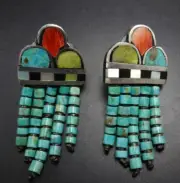 Santo Domingo Pueblo WARREN NIETO Multi Stone Inlay RAINCLOUD EARRINGS Pierced